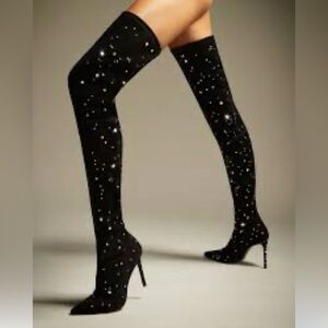 Stuart Weitzman Ultra stretch Cosmic 100 Black Crystal Heeled Boots